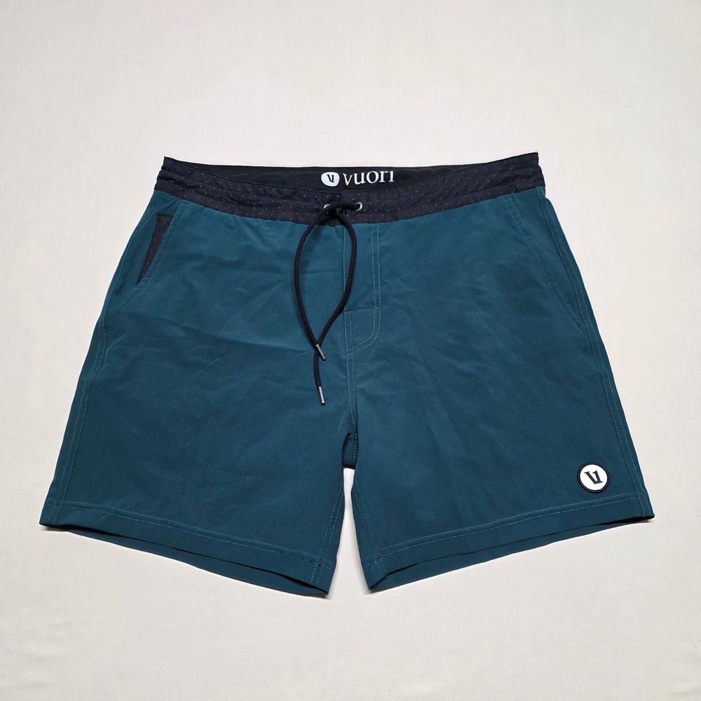 Vuori Cruise Boardshort Mens 32 Dark Teal Blue V359 Drawstring Above Knee